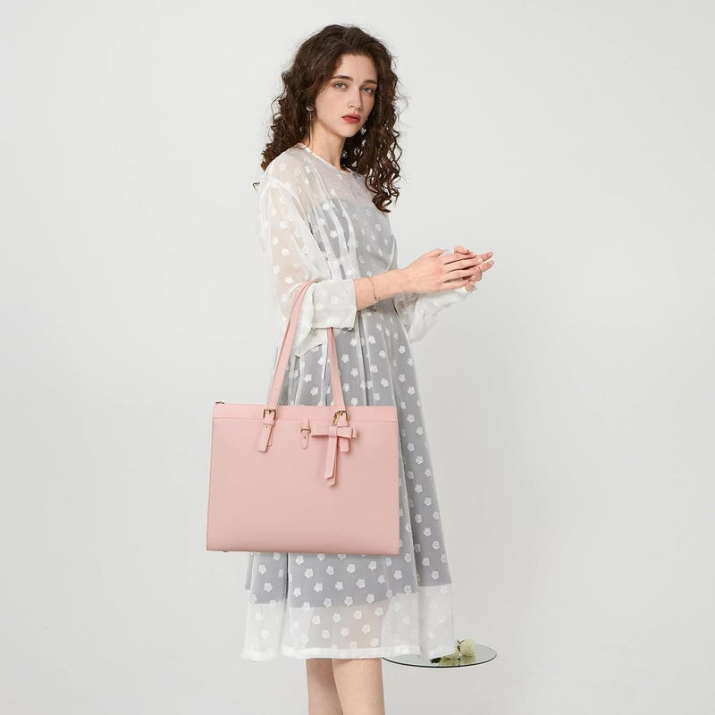 Keyli 4pc Sets Laptop Bag for Women Large Leather Laptop Briefcase with USB Charging Port Computer Shoulder tote Bags Purse - Image 3